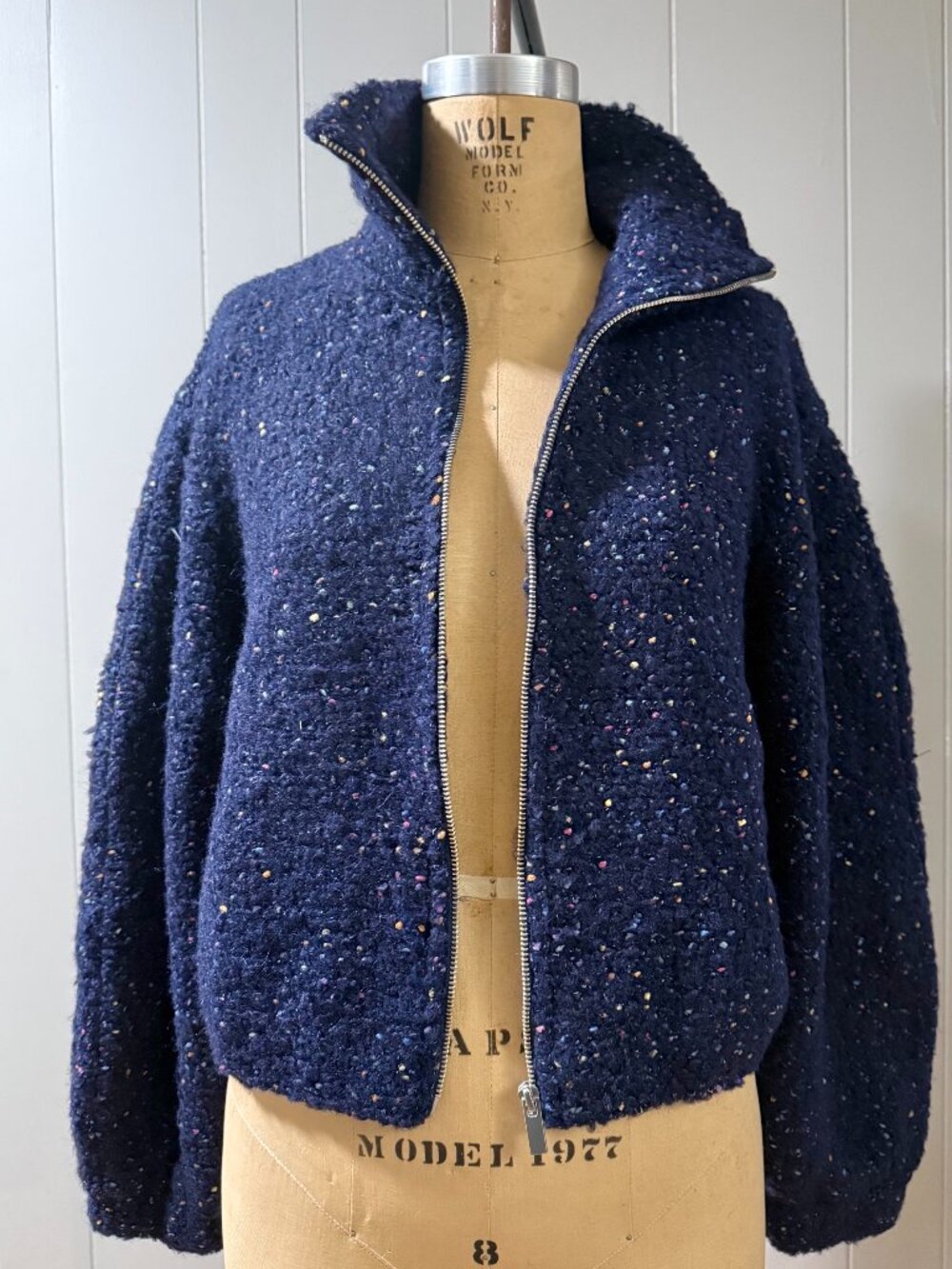 BNWT AMANDA UPRICHARD Navy Confetti Boucle Como Bomber Jacket sz XS